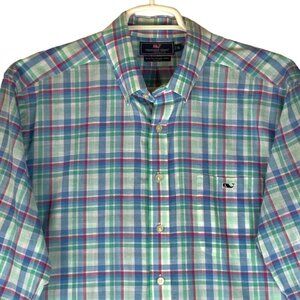 Vineyard Vines Mens Slim Fit Tucker Shirt Size XL Lightweight Cotton Blue Plaid